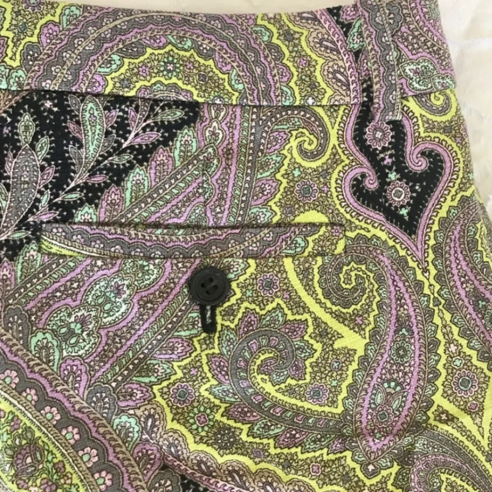 J. Crew Print Capri Pants - Sovereign Paisley Lilac Chartreuse Office Ankle